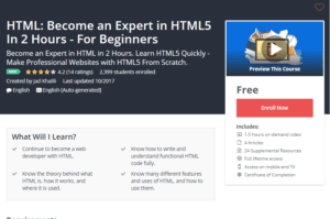 A1 Resource FREE Udemy Courses Nov 6 2017 HTML Become an Expert in HTML5 In 2 Hours For Beginners