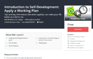 A1 Resource FREE Udemy Courses Nov 6 2017 Introduction to Self Development Apply a Working Plan