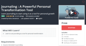 A1 Resource FREE Udemy Courses Nov 6 2017 Journaling A Powerful Personal Transformation Tool