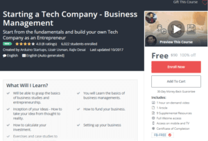 A1 Resource FREE Udemy Courses Nov 6 2017 Starting a Tech Company Business Management