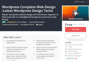 A1 Resource FREE Udemy Courses Nov 6 2017 Wordpress Complete Web Design Latest Wordpress Design Techs