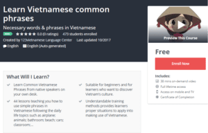 A1 Resource FREE Udemy Courses Nov 8, 2017 - Learn Vietnamese common phrases