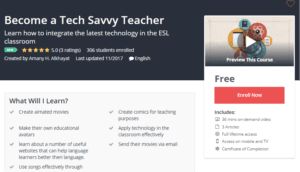 A1 Resource FREE Udemy Courses Nov 8, 2017 – Become a Tech Savvy Teacher