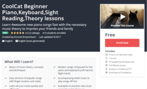 A1 Resource FREE Udemy Courses Nov 8, 2017 – CoolCat Beginner Piano Keyboard Sight Reading Theory lessons