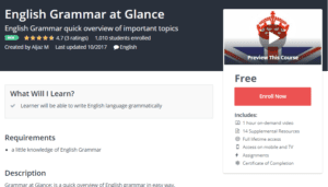 A1 Resource FREE Udemy Courses Nov 8, 2017 – English Grammar at Glance