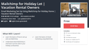 A1 Resource FREE Udemy Courses Nov 8, 2017 – Mailchimp for Holiday Let Vacation Rental Owners