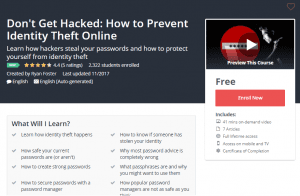A1 Resource FREE Udemy Courses Dec 2, 2017 – Do not Get Hacked How to Prevent Identity Theft Online
