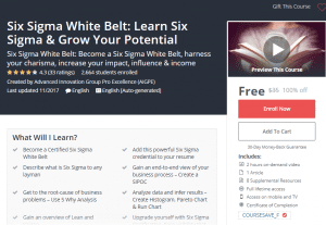 A1 Resource FREE Udemy Courses Dec 2, 2017 – Six Sigma White Belt Learn Six Sigma and Grow Your Potential