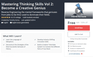 A1 Resource FREE Udemy Courses Dec 7, 2017 – Mastering Thinking Skills Vol 2 Become a Creative Genius