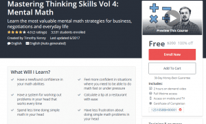 A1 Resource FREE Udemy Courses Dec 7, 2017 – Mastering Thinking Skills Vol 4 Mental Math