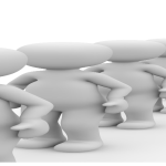 Line of white doughboys with red one standing out at the end.