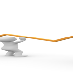 Doughboys helping to hold chart with arrows up.