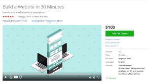 Udemy course Build A Website in 30Minutes